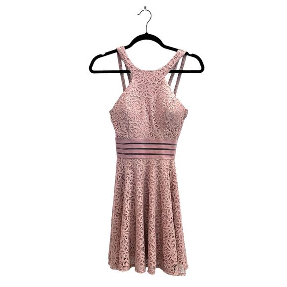 City Studio DRESS Womens 1 Blush Pink Lace Zip Halter Mini Fit Flare Mob Wife - Picture 7 of 10